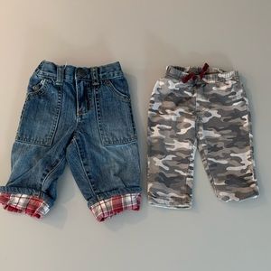 Baby cuffed blue jeans and brown camo pants 3-6 mo